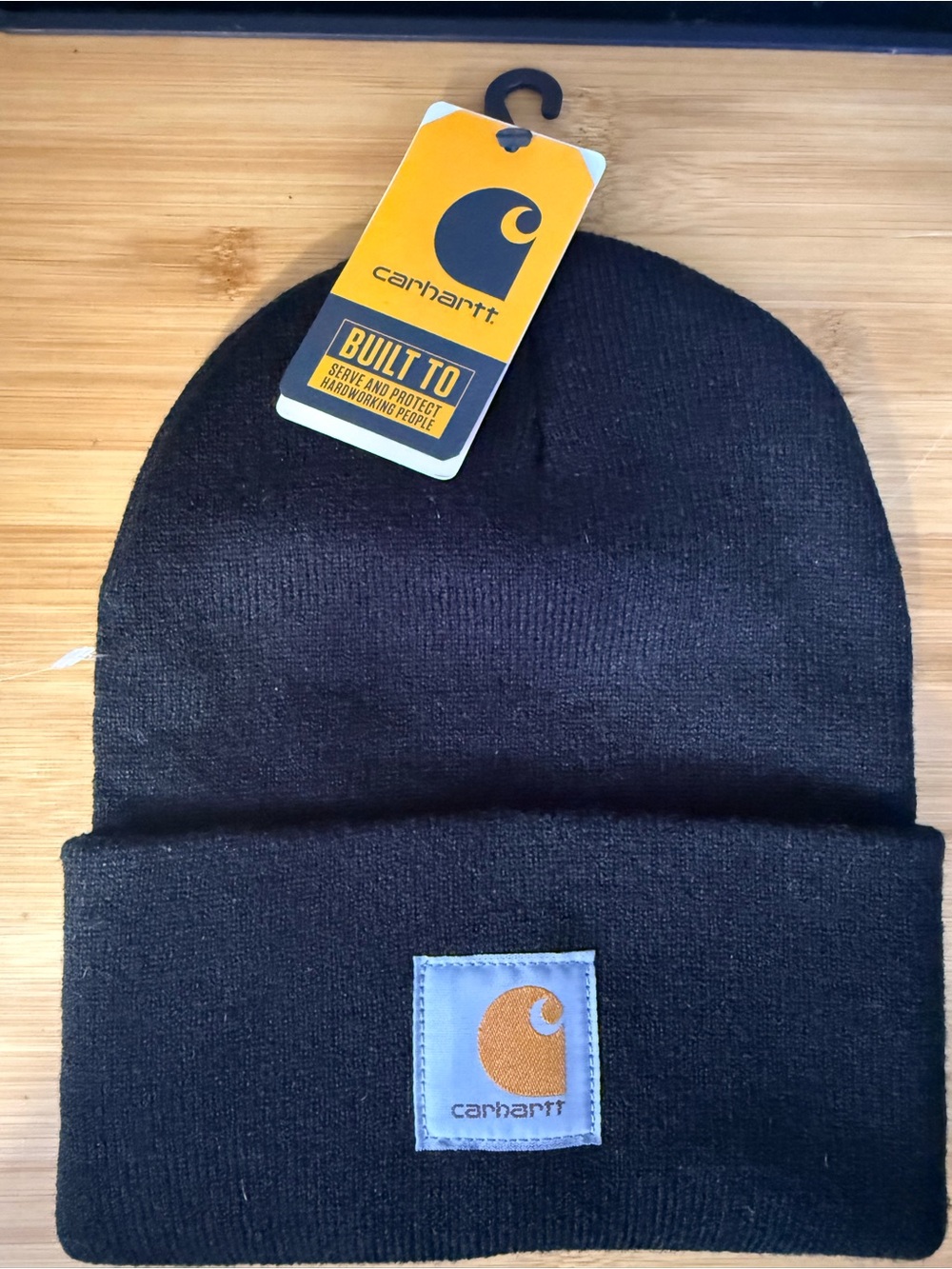 Carhartt Black Cuffed Beanie with Gold Logo Patch
